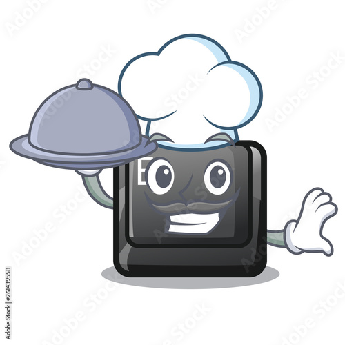 Chef with food button E in the mascot shape