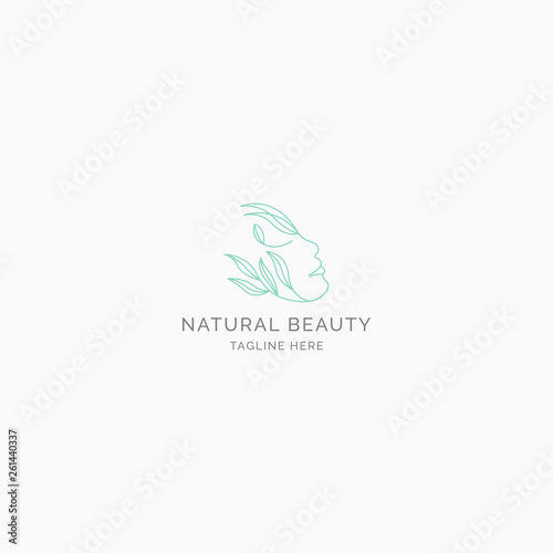 Woman Face with leaf Natural Beauty women Logo Design Template