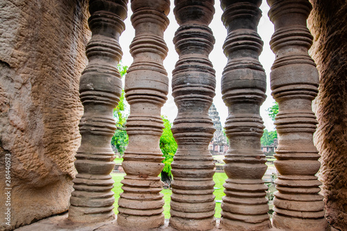 Window balusters made with different colors of stones at Prasat Hin Phanom Rung Ancient Khmer Temple, Buriram