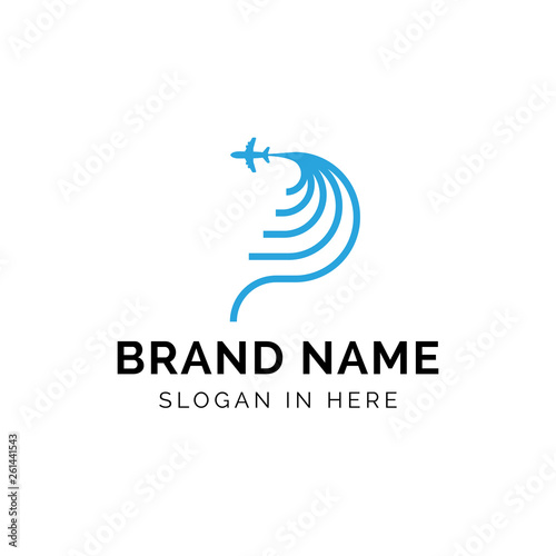 Plane with illustrated P letter logo template vector design illustration