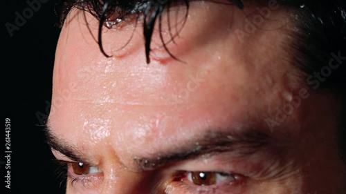 Sweating man forehead -Close up.