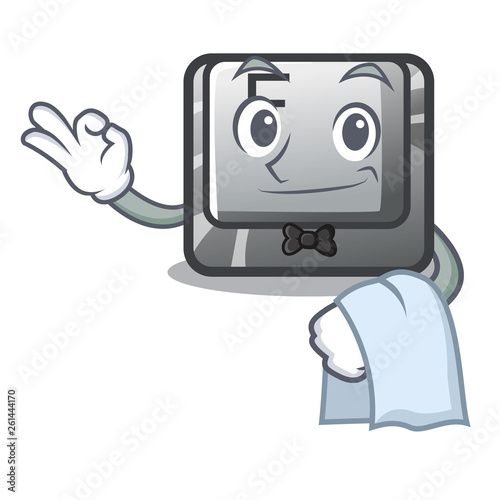 Waiter button F installed on cartoon computer