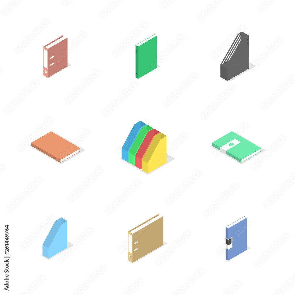 Set of cardboard file folders, vector illustration.