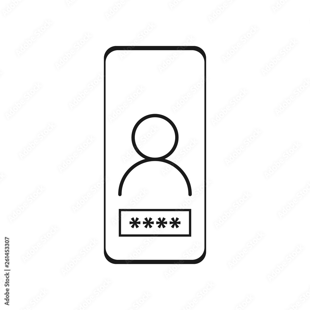Phone with password form page on screen. Sign in to account, user. Flat design Phone with password form page on screen. Sign in to account, user. Flat design