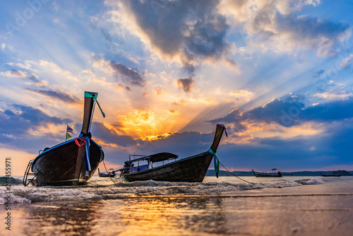 Long tail boat at sunset in Thailand