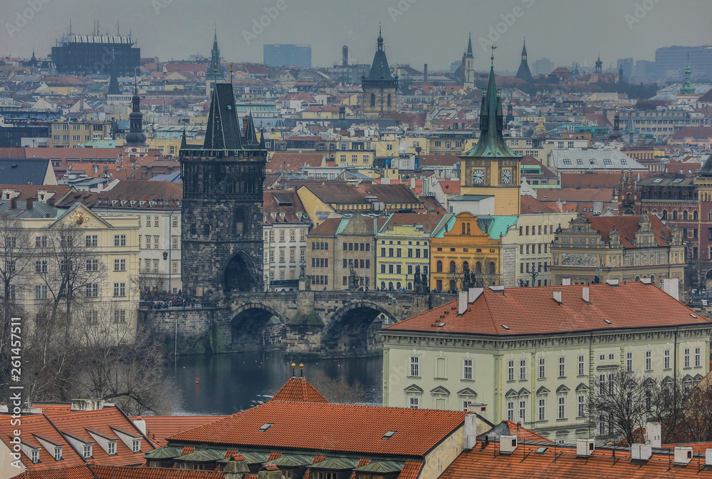 Obraz premium Arial view of the Prague city