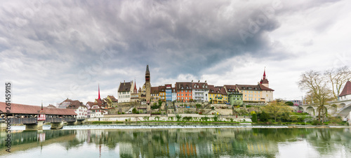 view of the old historic town of Bremgarten and the river Reuss