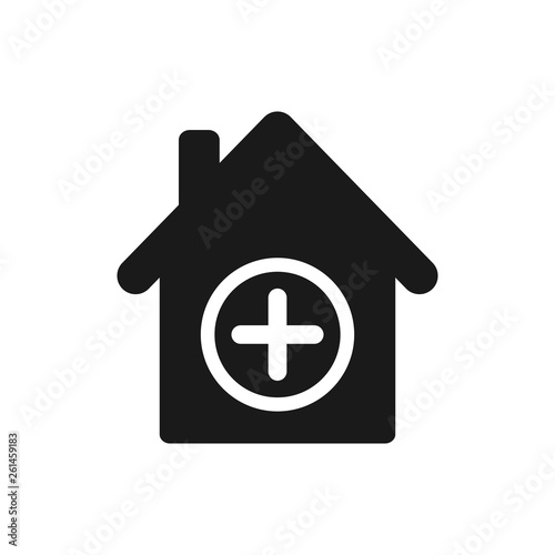 Hospital icon. Medical house and plus sign illustration