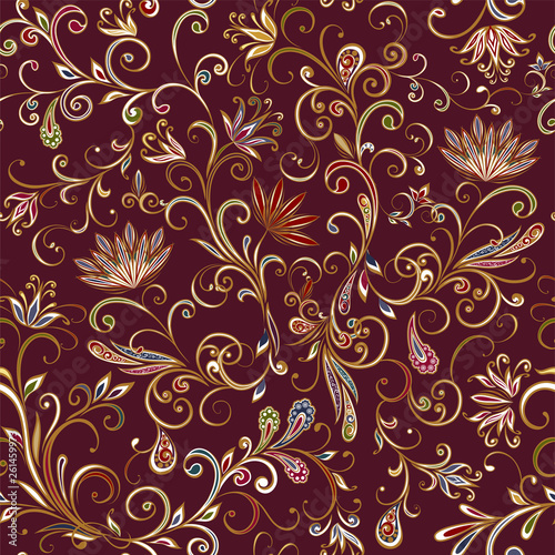 Seamless vintage borders. Traditional East style  ornamental floral elements.