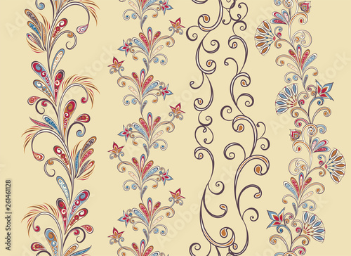 Abstract vintage pattern with decorative flowers  leaves and Paisley pattern in Oriental style.