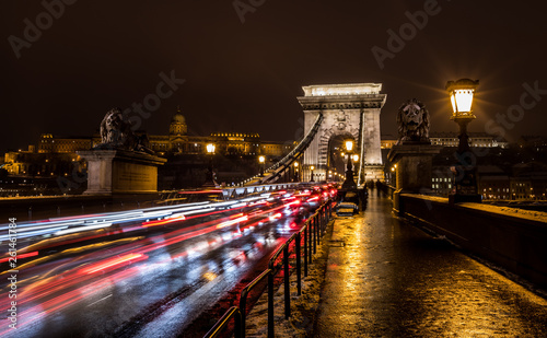 A view of beautiful Chain Bridge in Budapest at evening time
