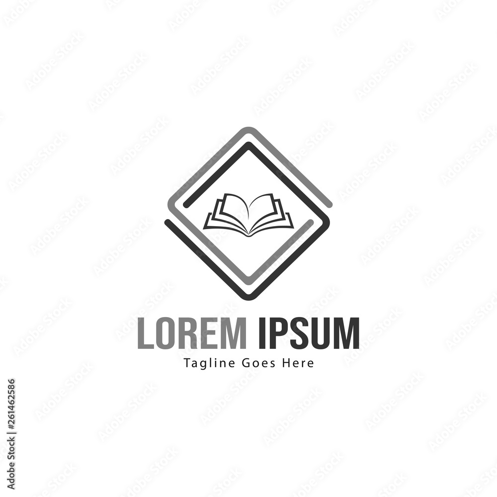 Book logo template design. minimalist book logo with modern frame