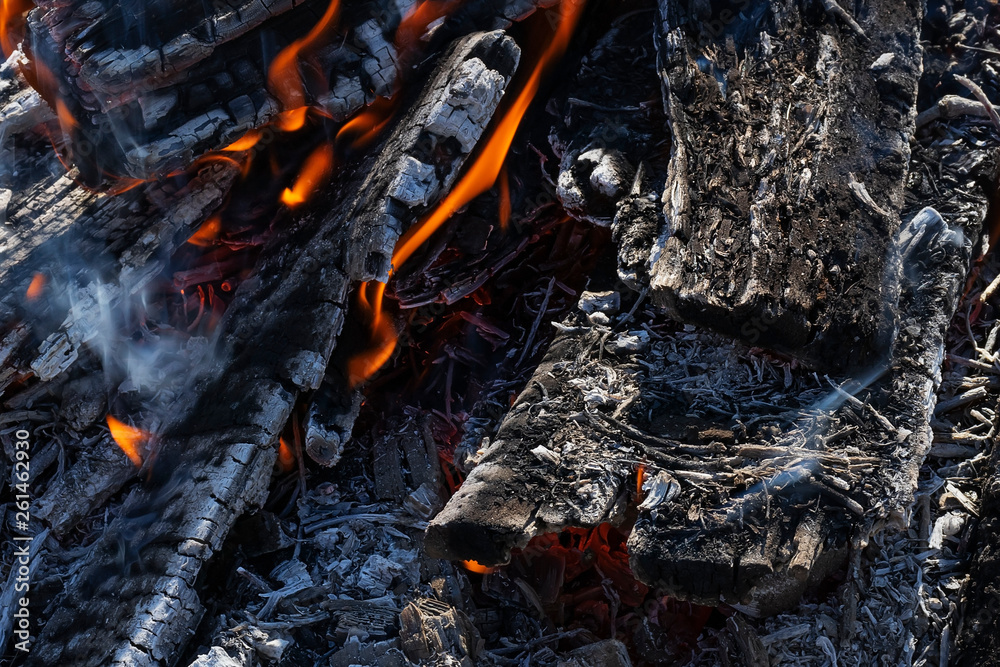 The texture of firewood burning in the fire The texture of firewood burning in the fire