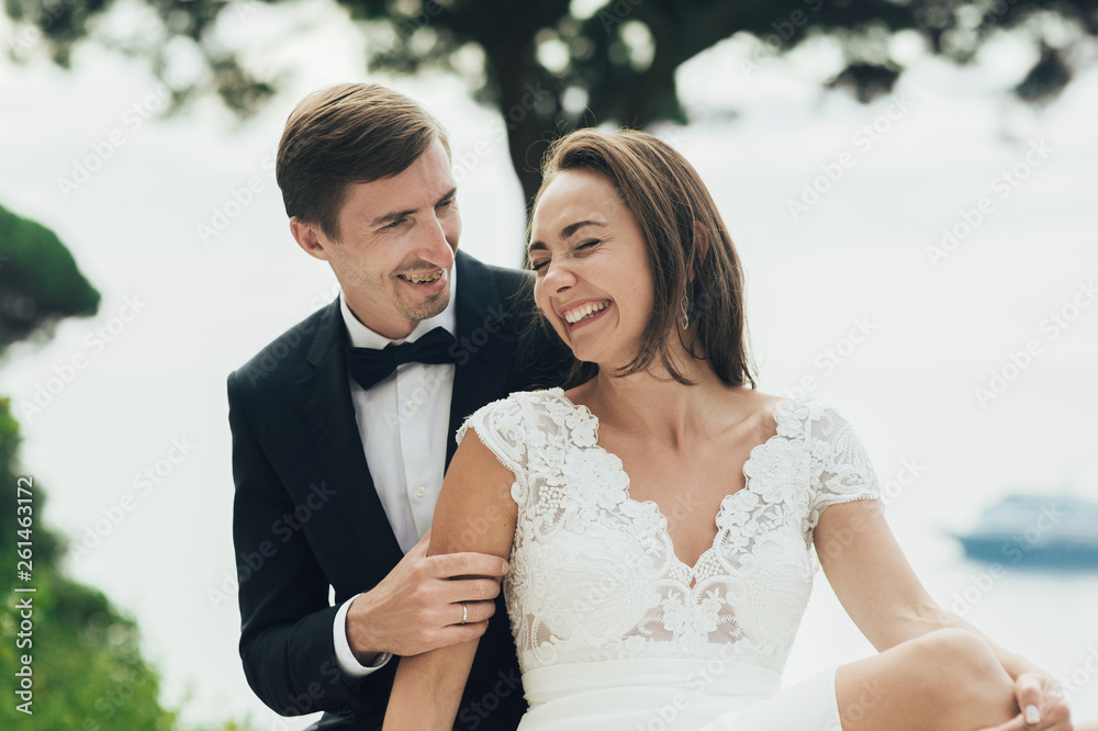Young wedding couple having fun Time in Italy. Young wedding couple having fun Time in Italy.