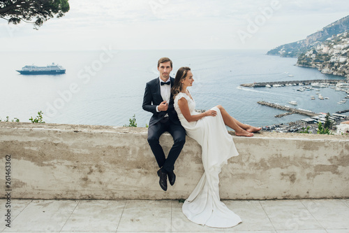 Young wedding couple having fun Time in Italy.