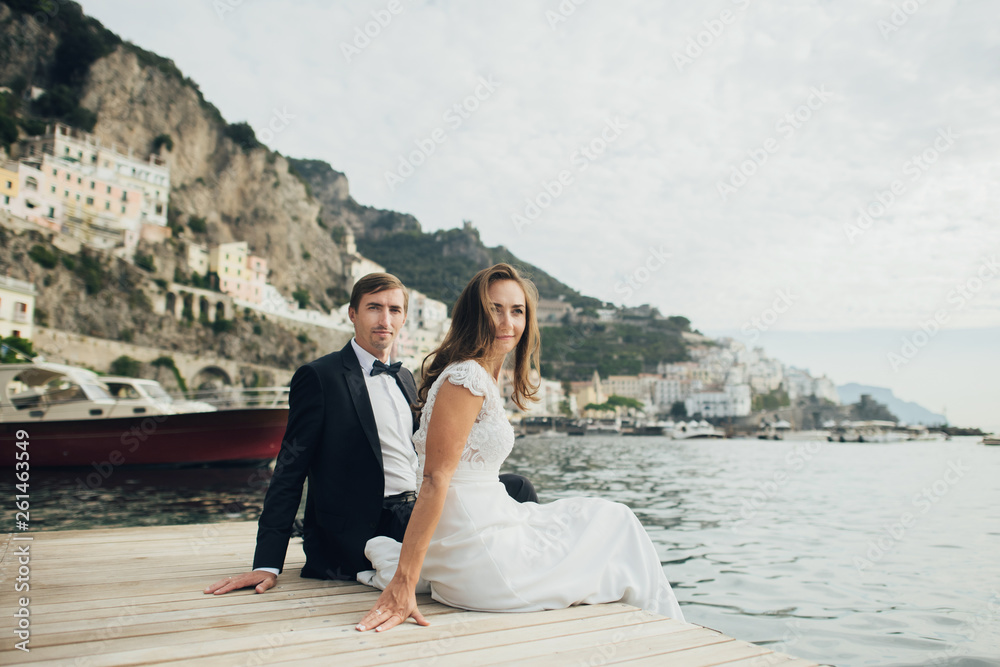 Young wedding couple having fun Time in Italy. Young wedding couple having fun Time in Italy.
