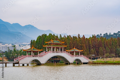 Nature landscape, bridge around Seven-star Crags Scenic Area photo