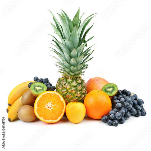 Set of fruits isolated on white background.