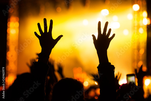 Hands raised in the music concert
