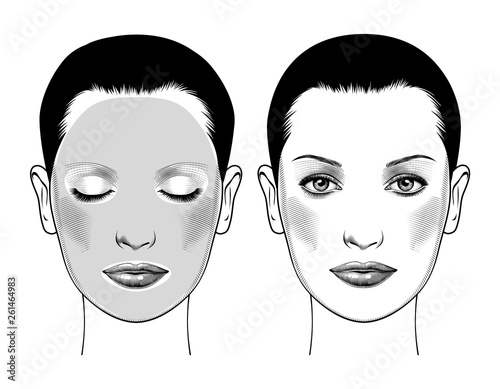 Spa Woman applying Facial clay Mask. Beautiful woman portrait. Beauty Treatments. Vector Illustration.