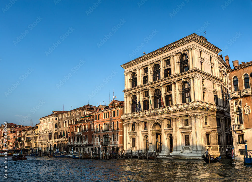 Venice street scene with romantic building and canal