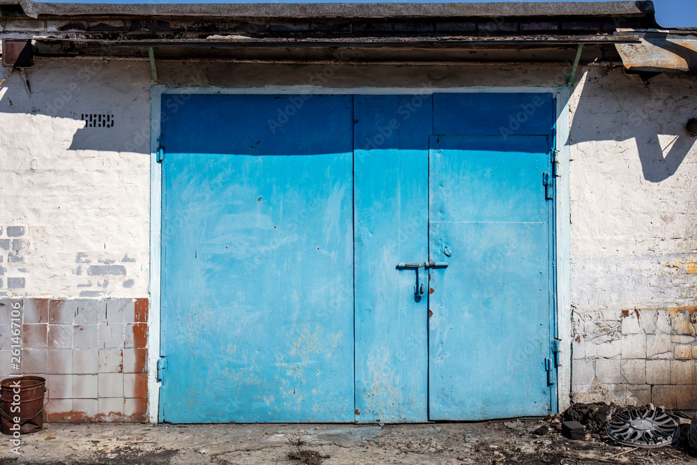 old metal warehouse door, hangar, high resolution photo