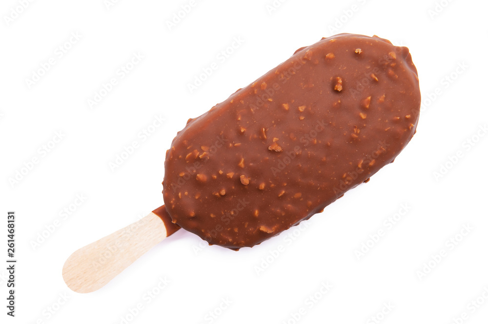 Ice cream with crunchy caramel pieces isolated on white background Ice cream with crunchy caramel pieces isolated on white background