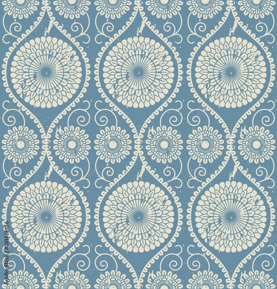 seamless vector floral blue mandala vintage pattern. seamless template in swatch panel