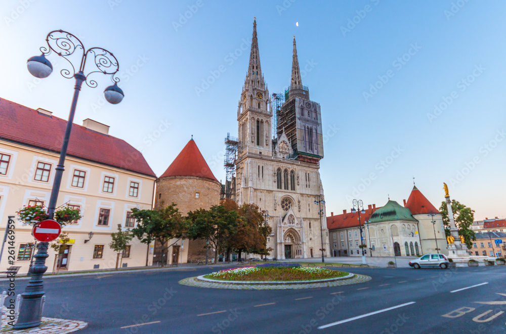 Zagreb Cathedral at sunrise. Croatia