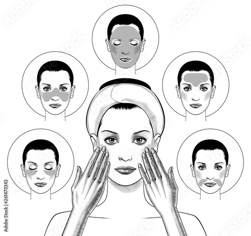 Woman face with eye patch and mask face. Portrait of Beauty Woman with Eye Patches. Woman Face with Mask. Gel patches for the eye area.