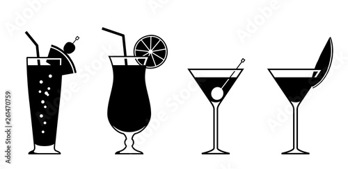 Tropical juice and cocktail icon set