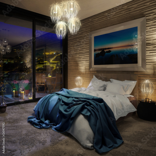Luxury Penthouse Bedroom in Lisbon (focused) - 3d visualization