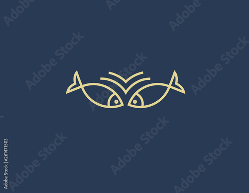 Creative linear fish logo icon for restaurant company