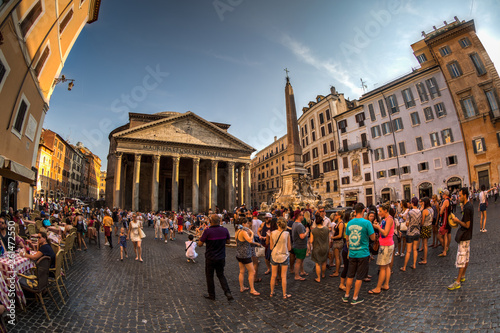 A view of Ancient Pantheon in Rome at sunny summer day