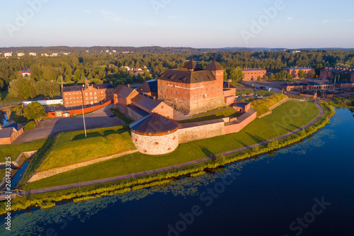 View of the ancient fortress on a sunny July morning (shooting from a quadrocopter). Hameenlinna, Finland photo