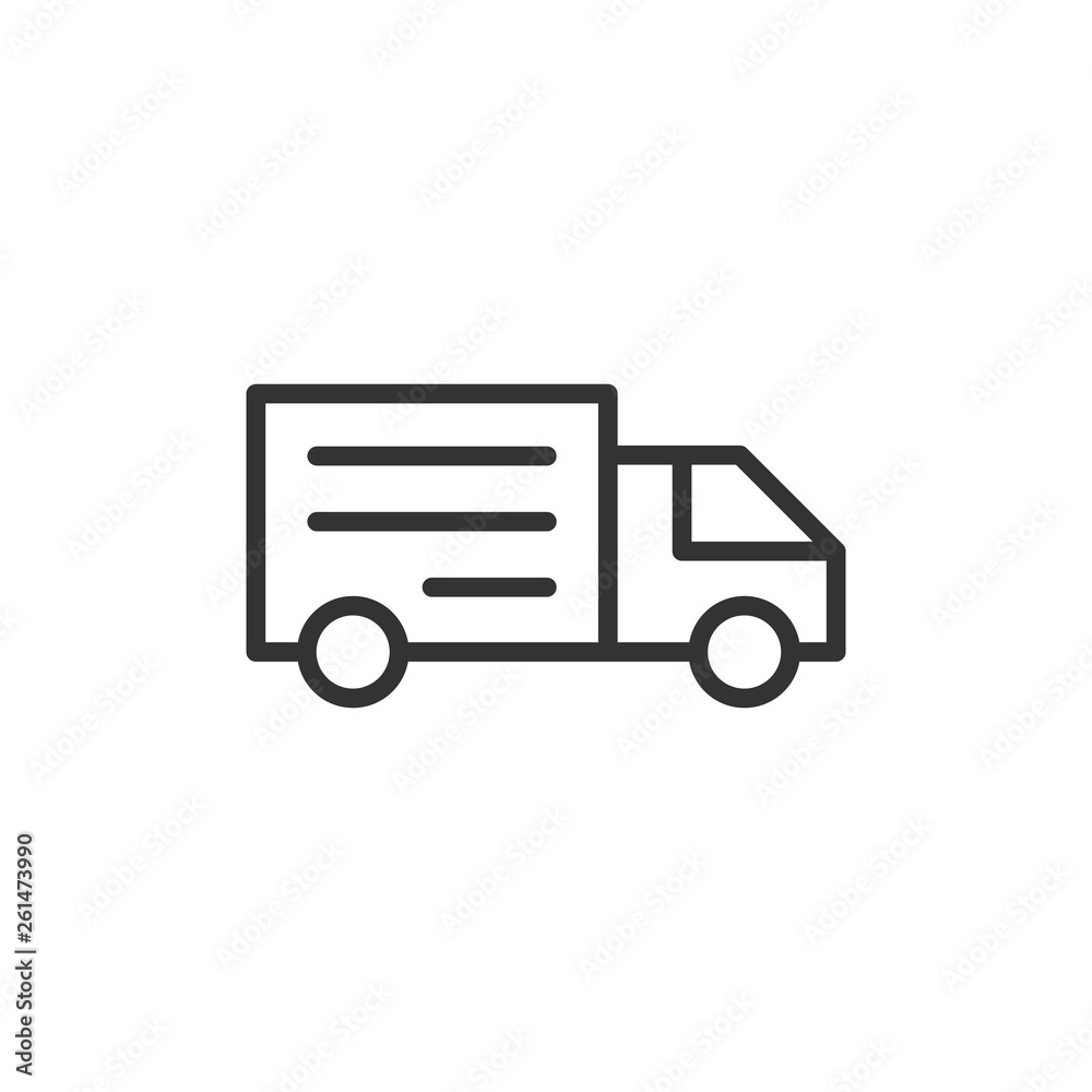 Delivery truck sign icon in flat style. Van vector illustration on white isolated background. Cargo car business concept.