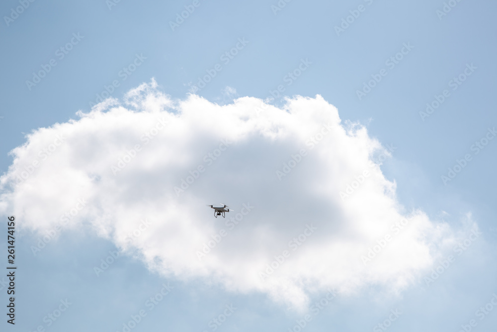 Flying the copter in the sky and clouds