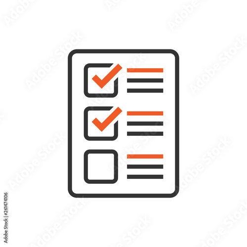 Checklist document sign icon in flat style. Survey vector illustration on white isolated background. Check mark banner business concept.