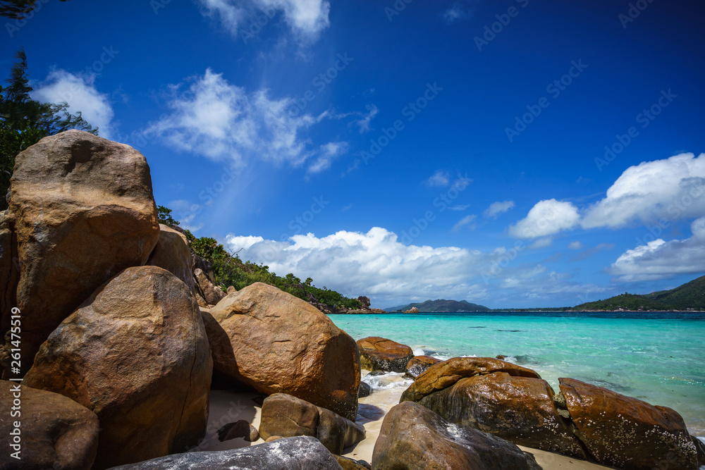 A lot of granite rocks on a coast on the seychelles 4
