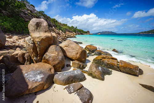 A lot of granite rocks on a coast on the seychelles 3
