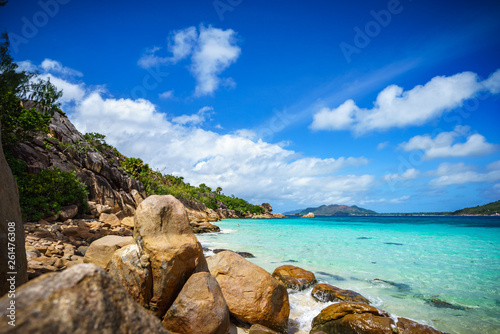 A lot of granite rocks on a coast on the seychelles 19