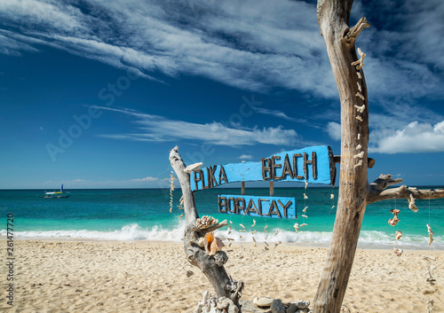 famous puka beach on tropical paradise boracay island in philippines