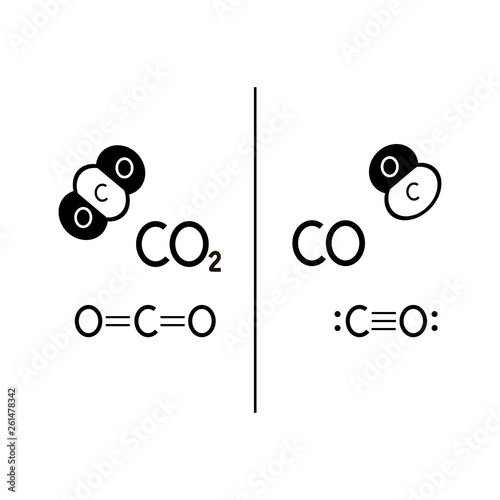 Carbon dioxide and monoxide structures vector icon on white background