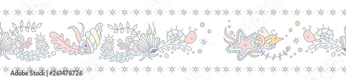 Vector pattern border for kids design. Cute marine endless texture of sea world.