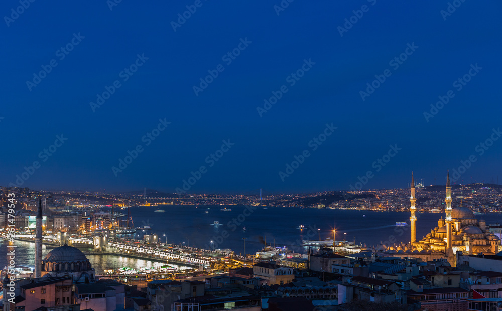 Aerial view of beautiful Istanbul city with bosporus and bridges