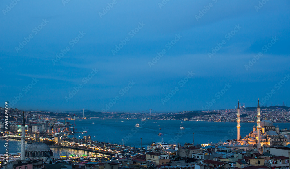 Aerial view of beautiful Istanbul city with bosporus and bridges