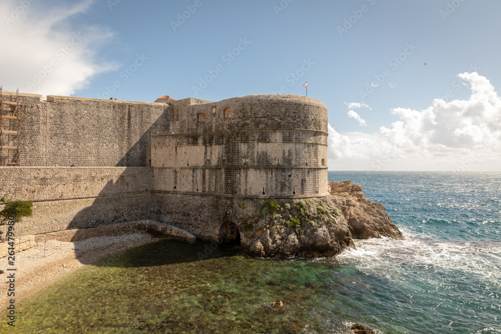Pile Bay and the wall of Dubrovnik old town in Croatia