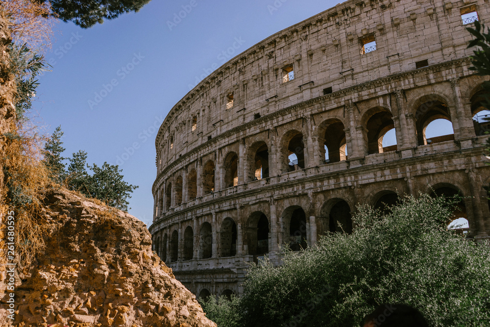 ROME, ITALY - 12 SEPTEMBER 2018: Facade of the Colosseum