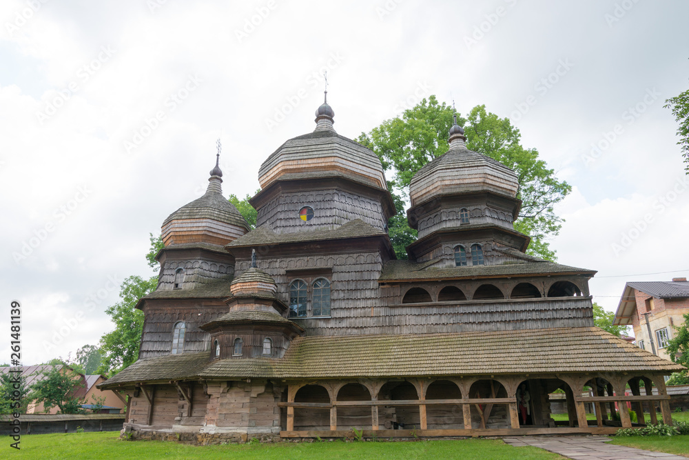 Drohobych, Ukraine - May 20 2018- St. George's Church in Drohobych, Lviv Oblast, Ukraine. It is part of the World Heritage Site - Wooden Tserkvas of the Carpathian Region in Poland and Ukraine.