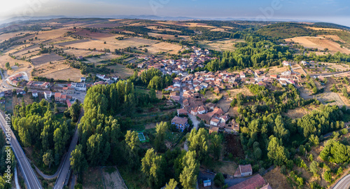 Panoramic aerial view of Sejas village and road in Zamora
